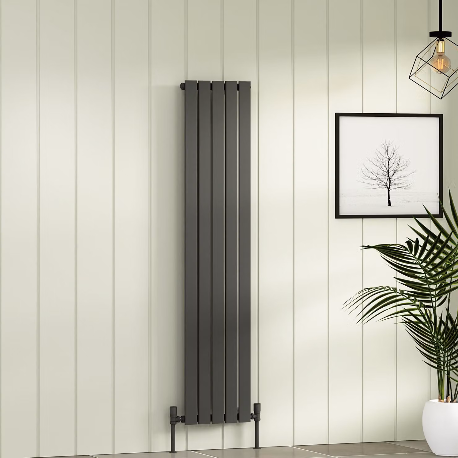 Aurexa Anthracite Vertical Designer Steel Radiator, H 160 cm x W 34 cm