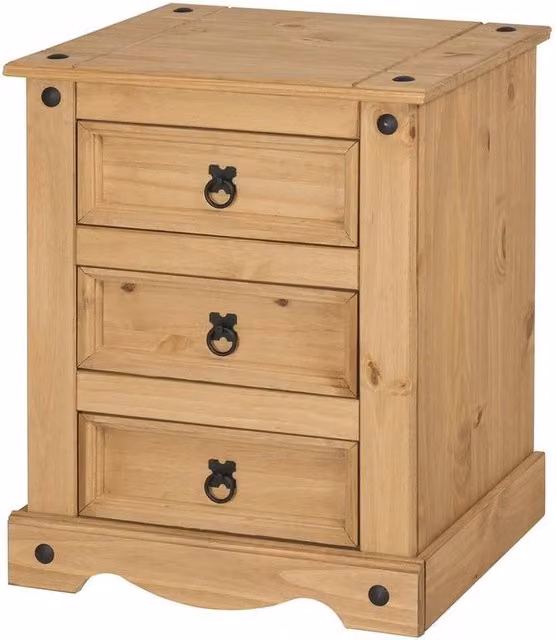 PAWNORA Large 3 Drawer Bedside Cabinet Chest in Brown
