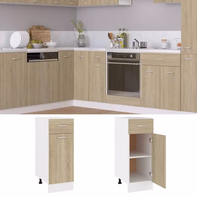 Berkfield Home Sonoma Oak Drawer Bottom Cabinet in Beige, W/D/H: 30 x 46 x 81.5 cm