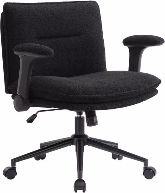 KORVIXA Black Ergonomic Accent Chair with Flip-Up Arms and Metal Frame, W/D: 100 x 100 cm