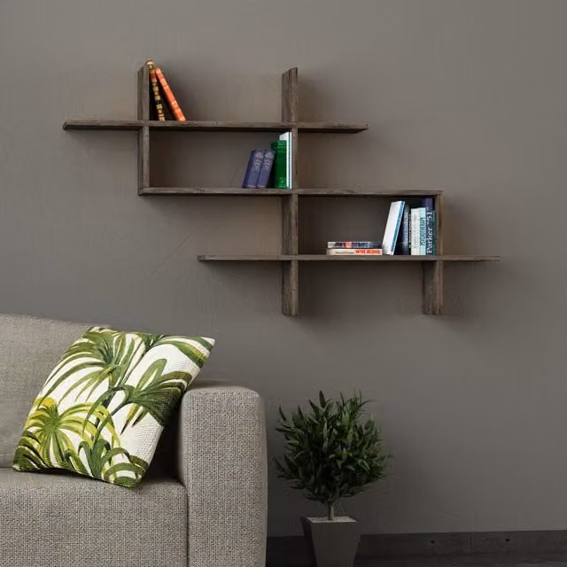 Decortie Halic Modern Wall Mounted Bookcase Display Unit, Brown, W/D/H: 150 x 22 x 82 cm