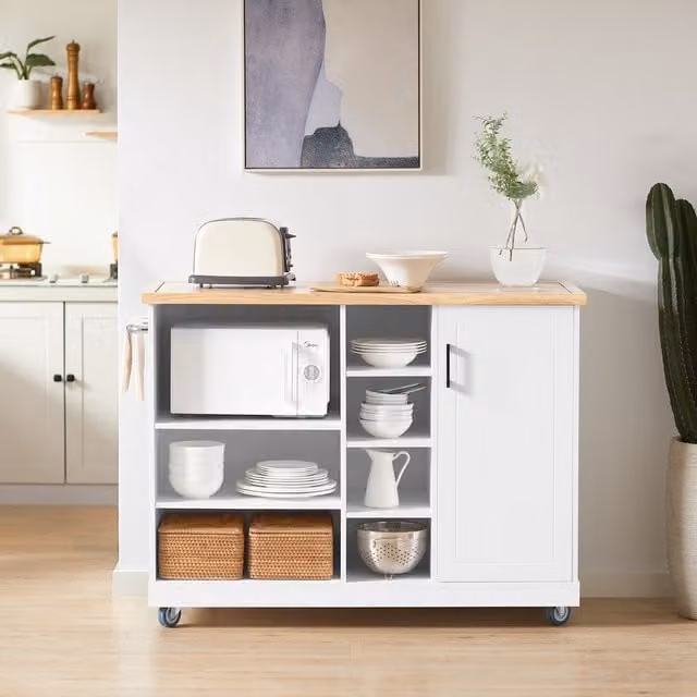 SoBuy Modern White Lacquered Rubberwood Kitchen Cabinet and Sideboard