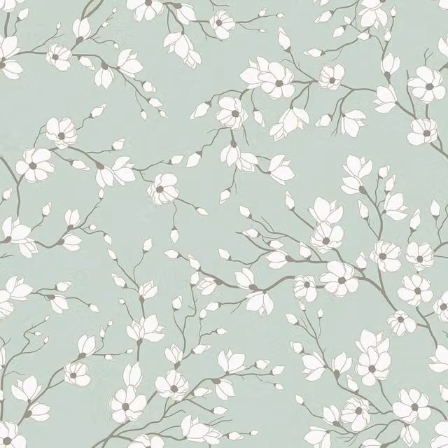 I Love Wallpaper Botanical Floral Spring Blossom Wallpaper Sample in Green