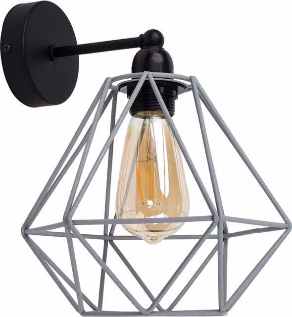 ValueLights Black Industrial LED Indoor Wall Light with Grey Metal Shade and E27 Fitting