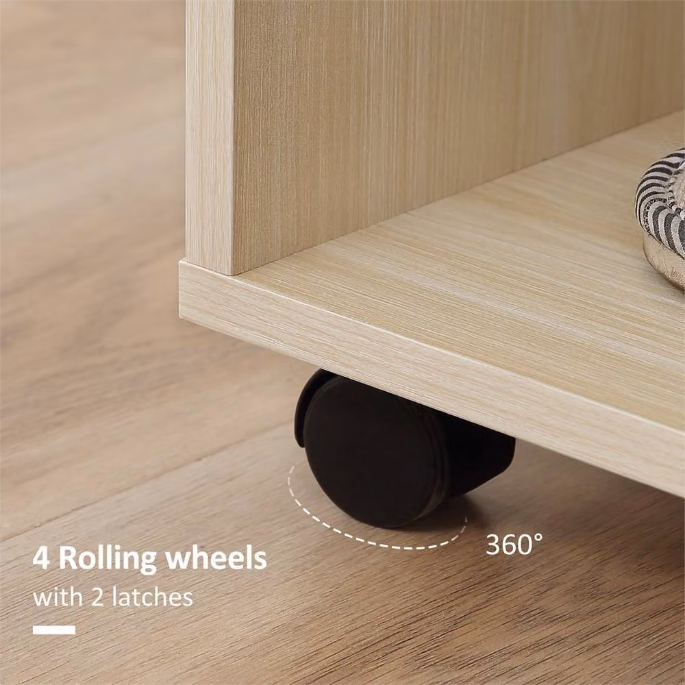 KORVIXA Light Maple Open Wardrobe on Wheels in Light Oak, Beige, W: 100 cm, H: 128 cm – 3