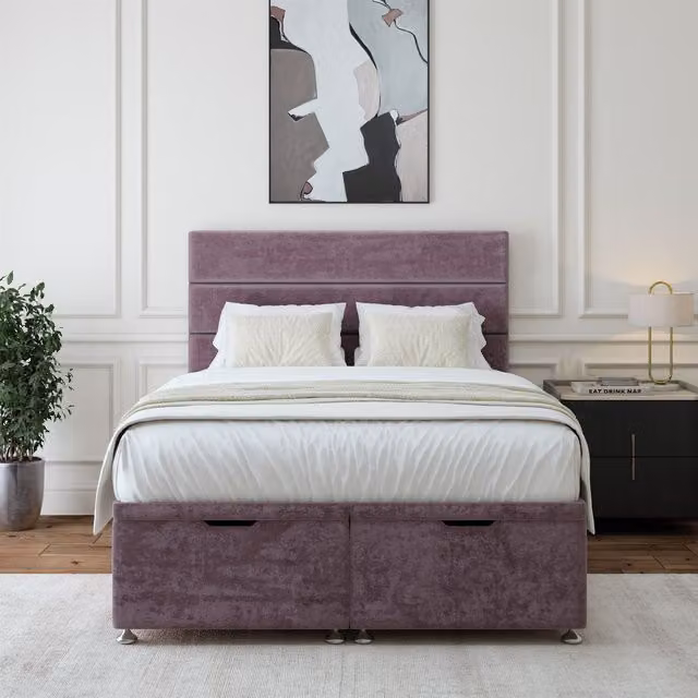 Bedmaster Luxury Velvet Ottoman Divan Base and Lined Headboard in Mauve, Single – 1
