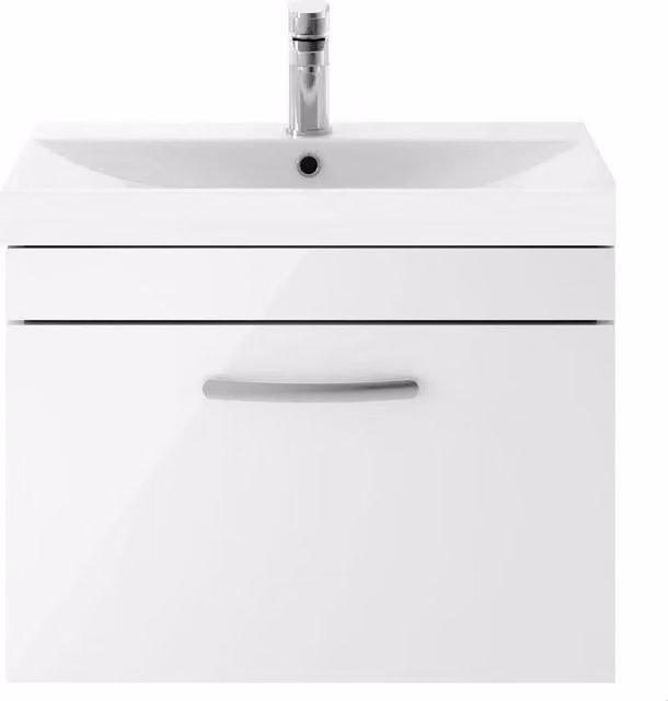 Balterley Gloss White Wall Hung Single Drawer Vanity Unit with Basin W/D/H: 60.0 x 39.0 x 48.1 cm – 1
