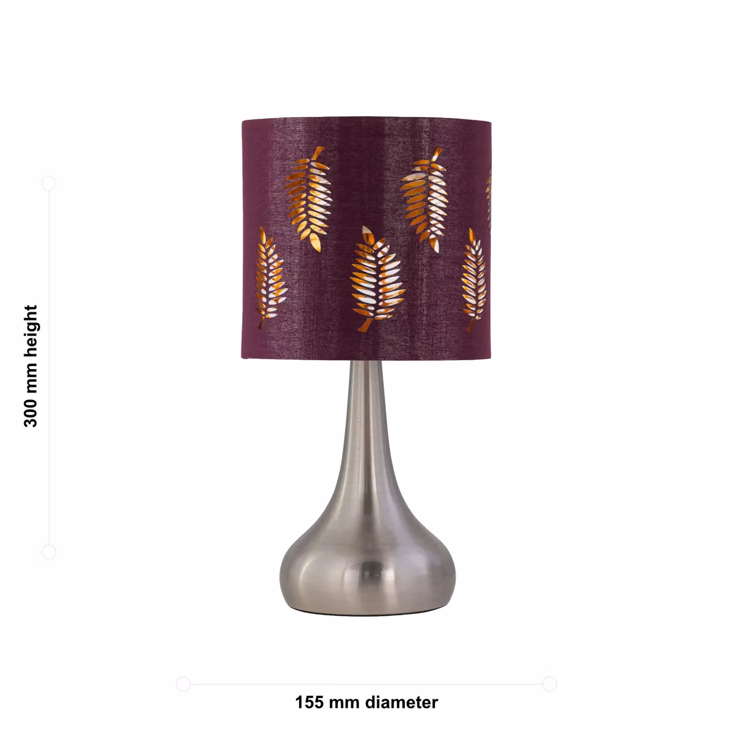 First Choice Lighting Romana Touch Table Lamp in Brushed Chrome with Burgundy Fabric Shade – 3