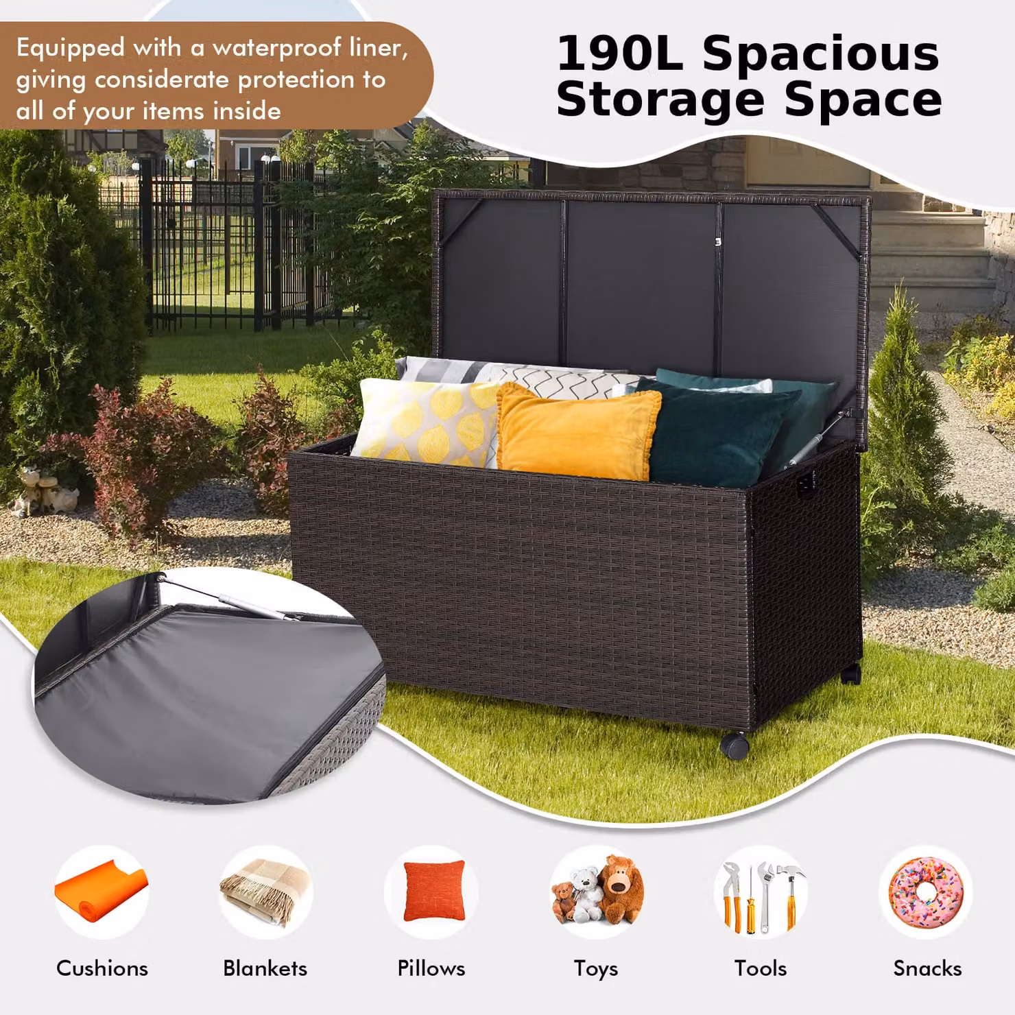 Gymax 190L Rattan Deck Storage Box in Mix Brown – 7