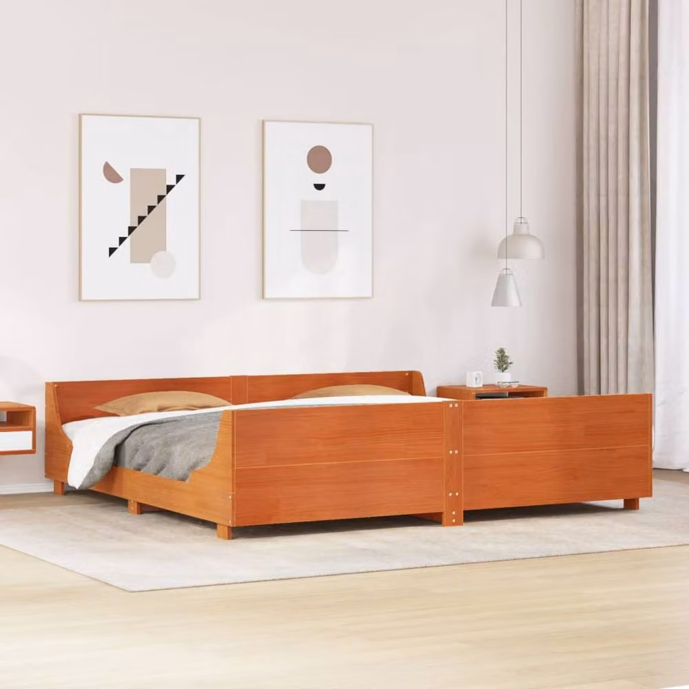 Berkfield Home Super King Solid Wood Pine Bed Frame, Brown Waxed, W/D/H: 180 x 200 cm – 2