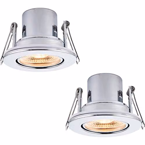 Loops 2 Pack Recessed Tiltable Ceiling Downlight, 8.5W Warm White LED, Chrome and Transparent