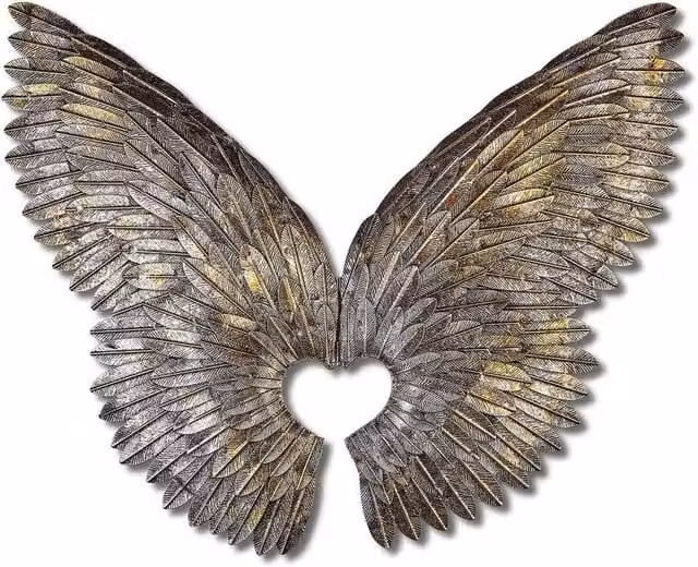 Inspirational Gifting Angel Wings Hinged Metal Wall Art Plaque in Silver and Gold, Height: 90 cm – 1