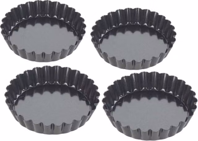 Tala Set of 4 Non-Stick Round Tartlet Tins, Black, 10 cm