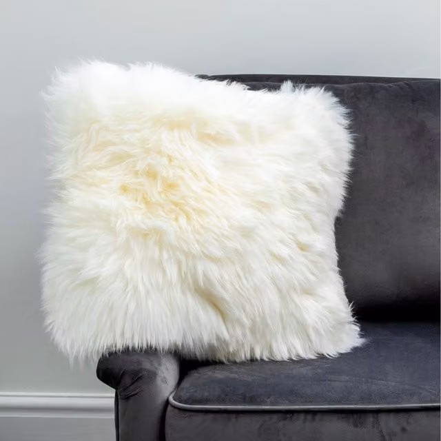 Native Natural Square Sheepskin Cushion in White