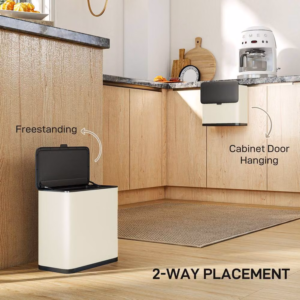 STILVORA 8 L Wall Mounted Stainless Steel Kitchen Bin with Lid and Removable Inner Bucket in Beige – 5