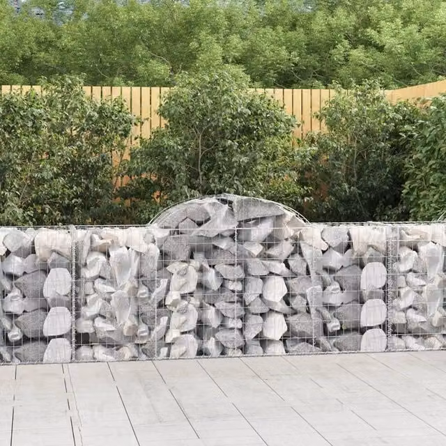 Berkfield Home Arched Gabion Baskets, 14 Piece Set, Silver Galvanised Steel, W: 200 cm, D: 50 cm, H: 80-100 cm – 1