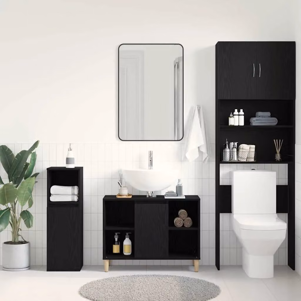 Berkfield Home Black Oak Bathroom Sink Cabinet with Hinged Doors and Internal Shelves, W/D/H: 80 x 33 x 60 cm – 3