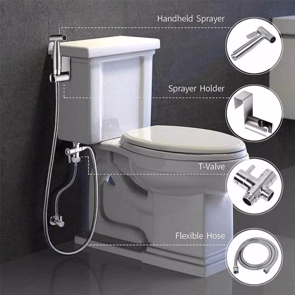 VOGREX Handheld Shattaf Bidet Spray Kit in Silver Brushed Steel – 3