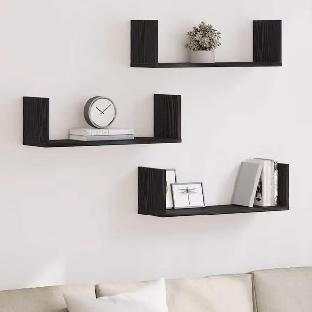 Berkfield Home Set of 3 Black Oak Wall Mounted Shelves, W: 58 cm, D: 18 cm, H: 18 cm