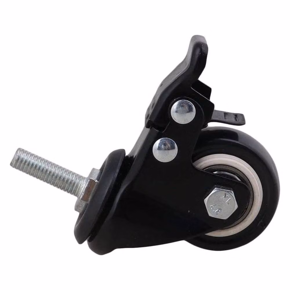 VOGREX 4-Piece M8 40mm Swivel Castor Wheels with Brake, Non-Marking, Black – 4