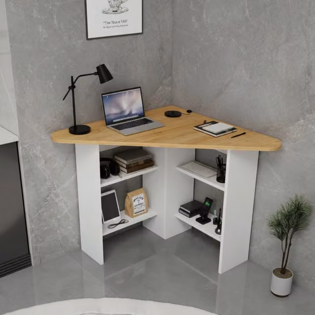 Destina Home Modern Corner Computer Desk with Shelves in White