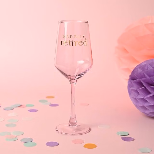 Confetti Happily Retired Wine Glass in Clear and Gold