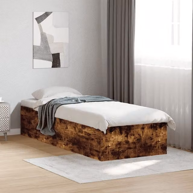 Berkfield Home Single Bed Frame in Smoked Oak Brown, W/D/H: 90 x 190 cm – 1