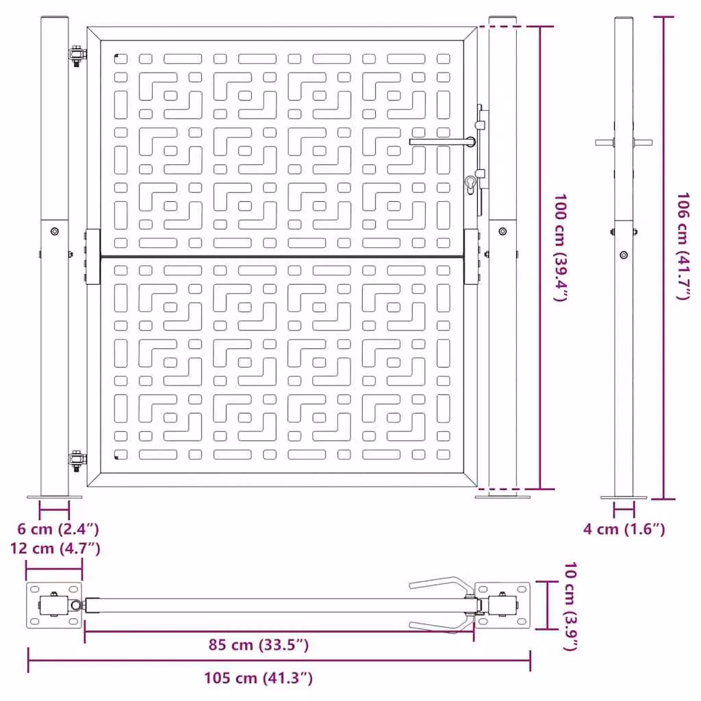 Berkfield Home Black Steel Garden Gate with Cross Design, W: 105 cm, H: 106 cm – 8