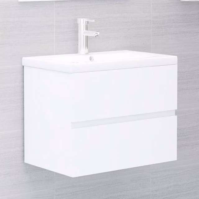 Berkfield Home White Engineered Wood Sink Cabinet with Ceramic Basin