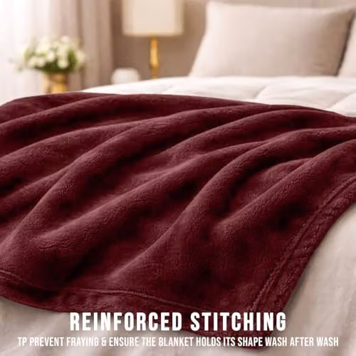 Pamposh Burgundy Flannel Fleece Throw Blanket, W/D/H: 150 x 200 cm – 5
