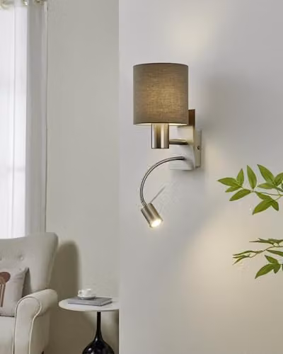 Eglo Pasteri Silver and Grey Fabric and Metal LED Wall and Reading Light – 2