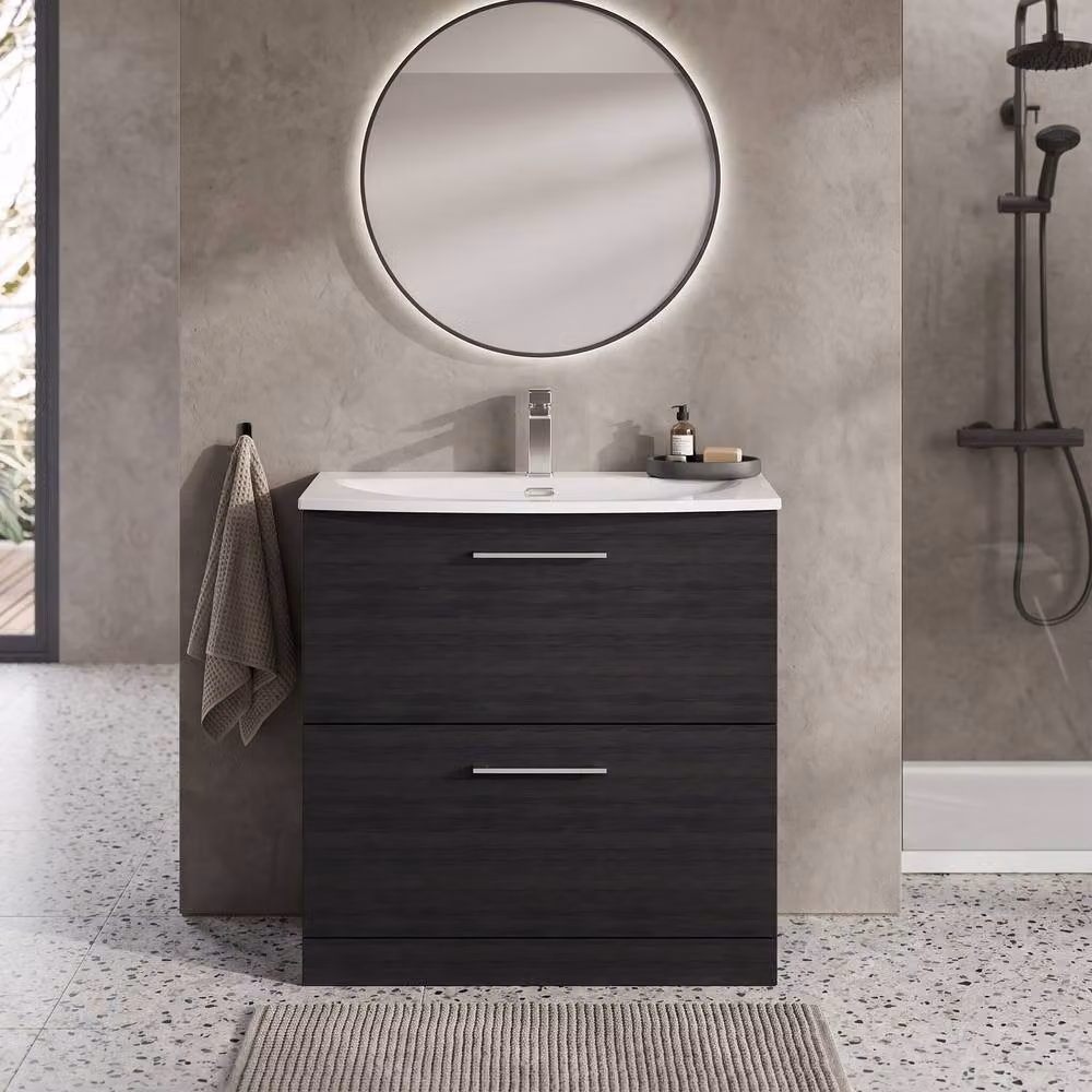 Balterley Modern Bathroom Floor Vanity Basin with 2 Soft Close Drawers, Black, Width: 80 cm – 2