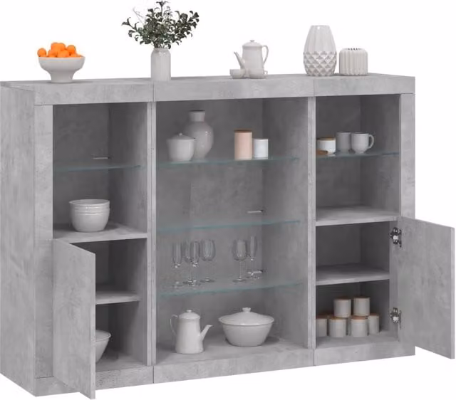 Berkfield Home Set of 3 Modern Sideboards in Matt Concrete Grey with Integrated LED Lighting and MDF Construction – 1