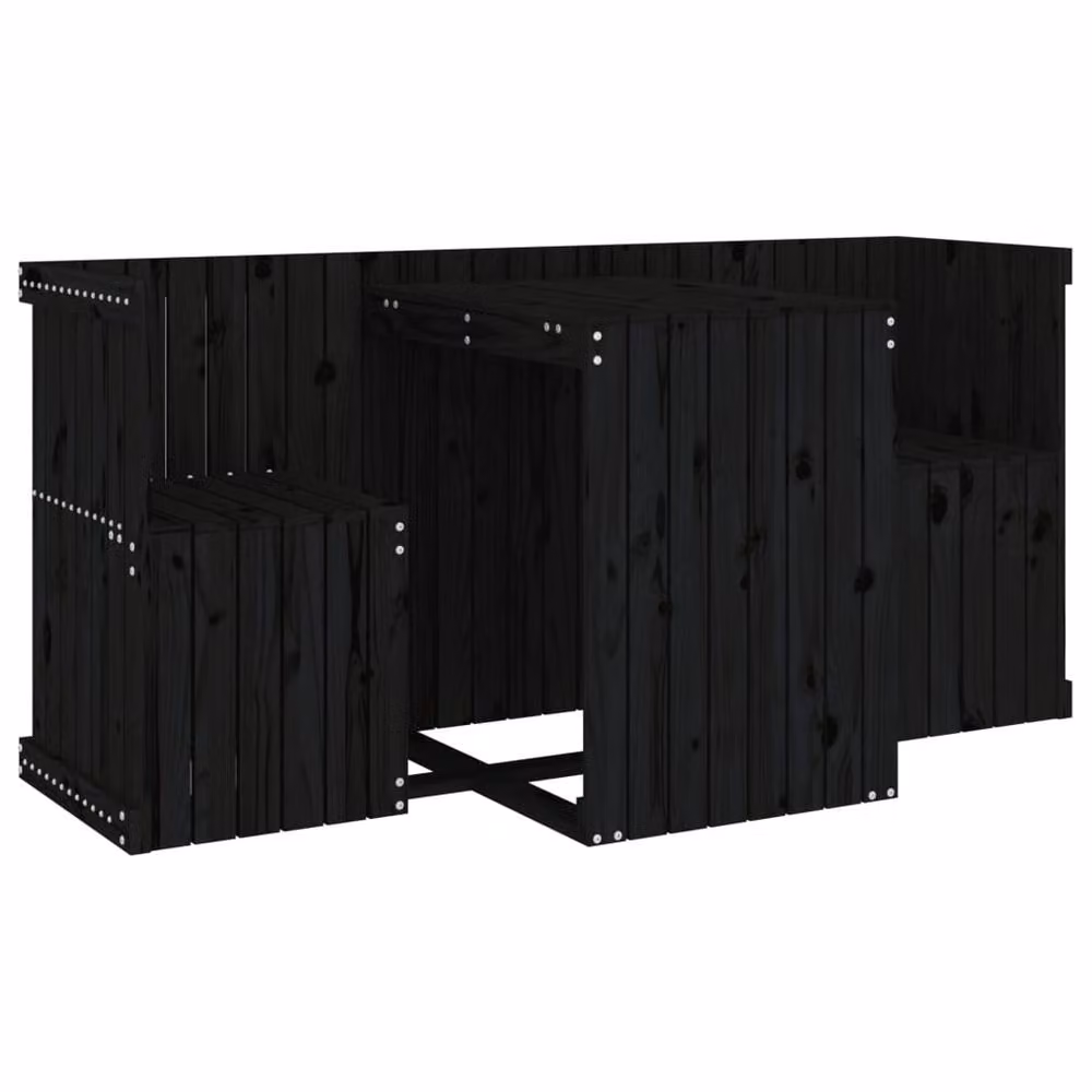 Berkfield Home Beautiful 2 Seater Balcony Set in Black Solid Pine Wood – 3