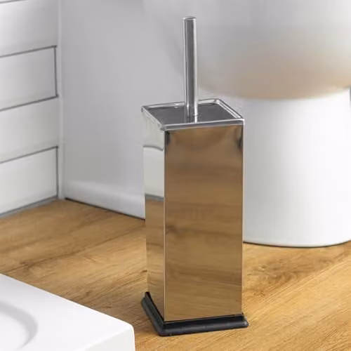 Harbour Housewares Set of 2 Silver Square Stainless Steel Toilet Brushes and Holders with Enclosed Design – 2