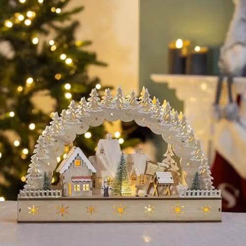 The Christmas Workshop Hand Crafted Wooden Christmas Village Scene Tabletop Decoration with Warm White LEDs – 2