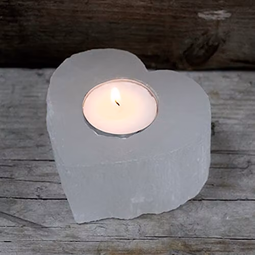 Ancient Wisdom Selenite Heart Stone Candle Holder, White – 2