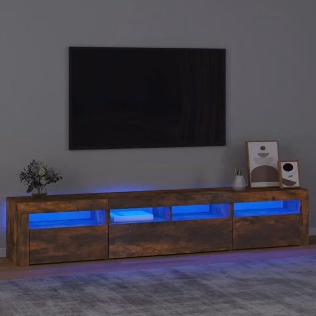 Berkfield Home Modern TV Cabinet with LED Lights in Smoked Oak Brown, W: 210 cm, D: 40 cm, H: 35 cm – 1