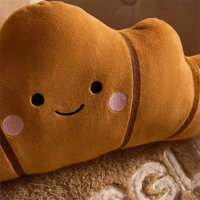 KORVIXA Brown Croissant Shaped Soft Fleece Decorative Novelty Cushion, W: 100 cm, L: 190 cm