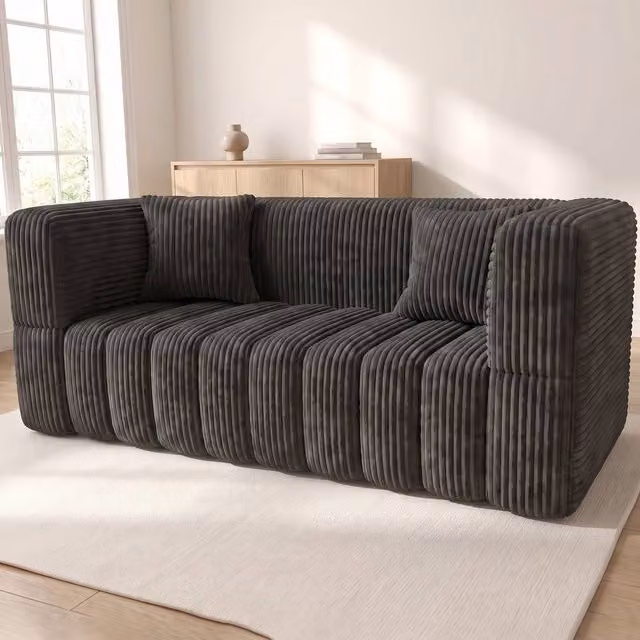 RUMMY Modern 2 Seater Upholstered Foam Sofa with Armrests and Scatter Cushions in Black