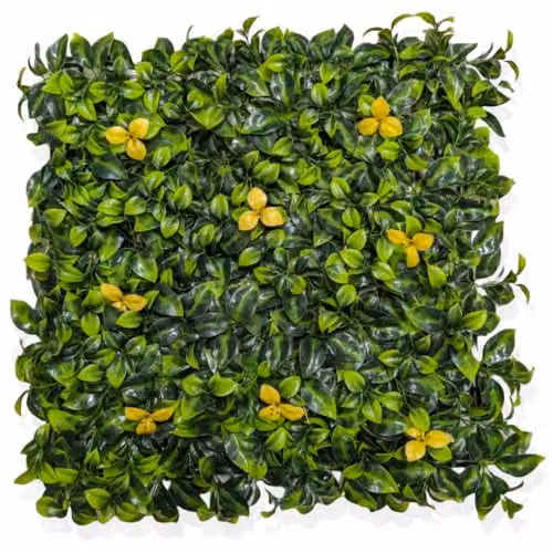 Best Artificial Yellow and Green Laurel Flower Dense Topiary Hedging Panel, W/D/H: 50 x 50 x 50 cm – 1