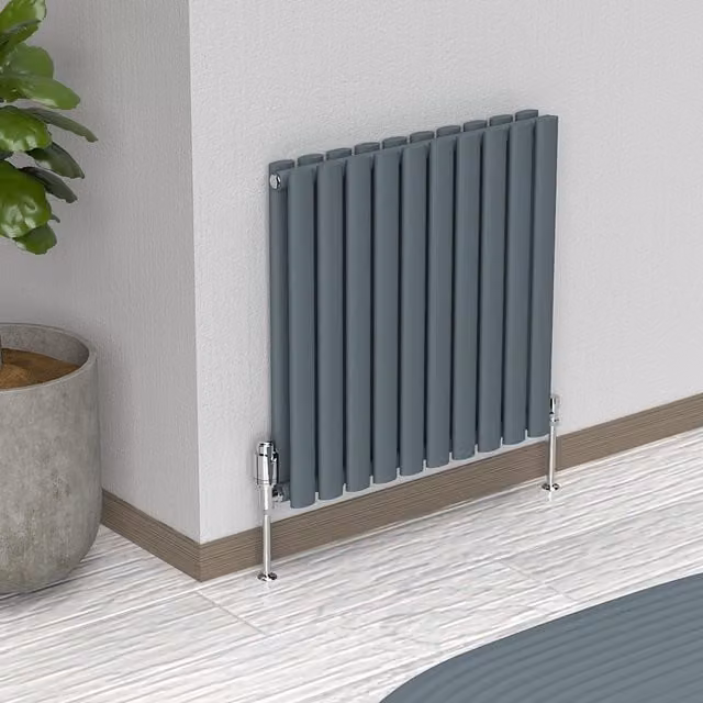 Lux Heat Oval Horizontal Coloured Radiator in Grey, W: 600 mm x H: 540 mm