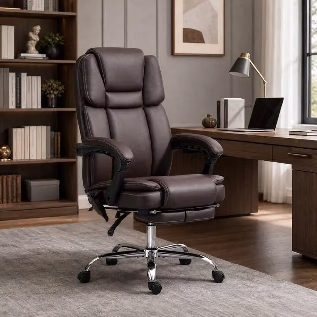 STILVORA Brown Synthetic Leather Executive Office Chair with Headrest and Armrests