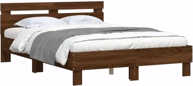 Berkfield Home Modern Oak Bed Frame with Under-Bed LED Lighting, Brown, W/D/H: 140 x 190 x 70 cm