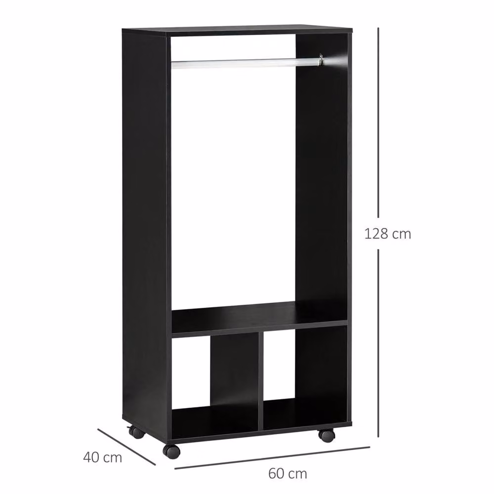 Nordara Modern Open Wardrobe with Continuous Linear Clothes Rail and Shelves, Black, W/D/H: 128.0 x 60.0 x 128.0 cm – 2