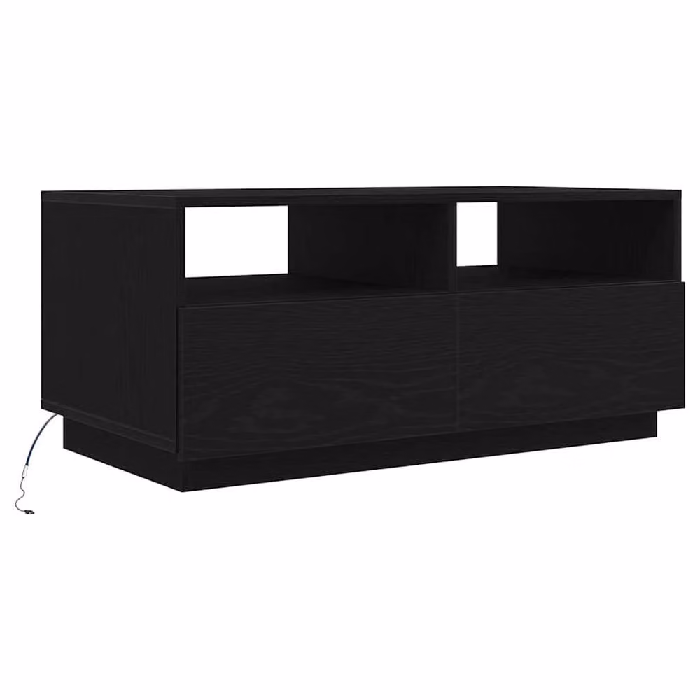 Berkfield Home Modern Coffee Table with LED Lights in Black Oak, W: 90 cm, D: 49 cm, H: 40 cm – 1