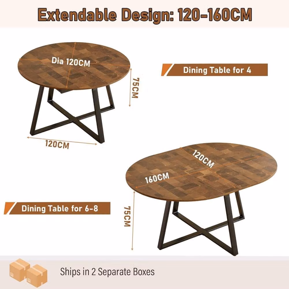 FURNITURE ONE Extendable Round Dining Table in Brown, 120-160 cm – 2