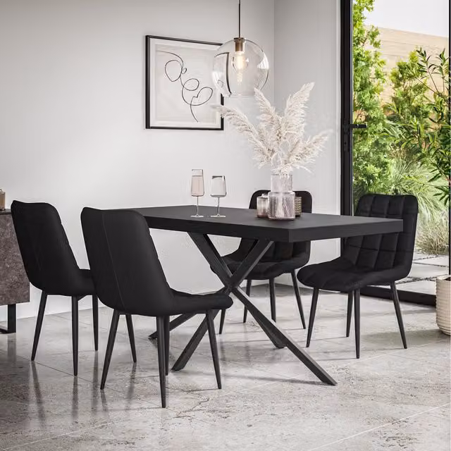 More4Homes Donni Dining Table and 4 Nova Faux Leather Chairs in Black