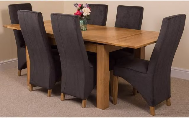 Thats Furniture Richmond Oak Extending Dining Table and 6 Black Lola Fabric Chairs – 1