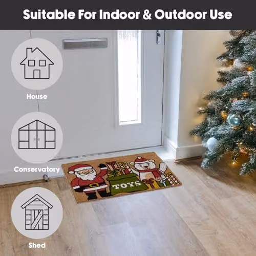 JVL Christmas Santa Coir Entrance Doormat, Multicolour, W/D: 40 x 58 cm – 8